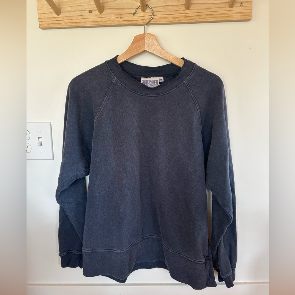 Jungmaven Women’s distressed crewneck sweatshirt, navy blue